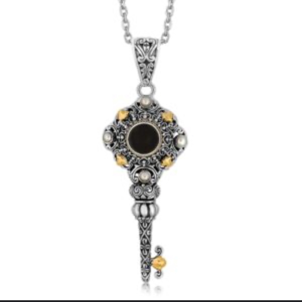 Luxury Philip Gavriel Vintage Silver Gold Onyx and Pearl Women's key pendant